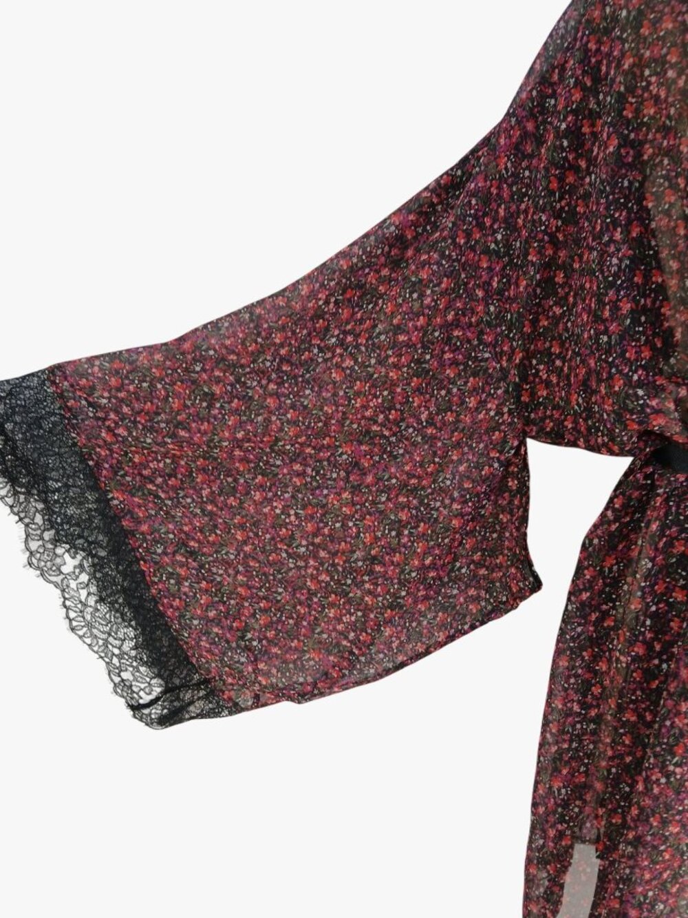 Cacique Floral Babydoll Nighty 4X Lingerie Sheer Lace Kimono Robe Black Red Flor - Picture 13 of 16